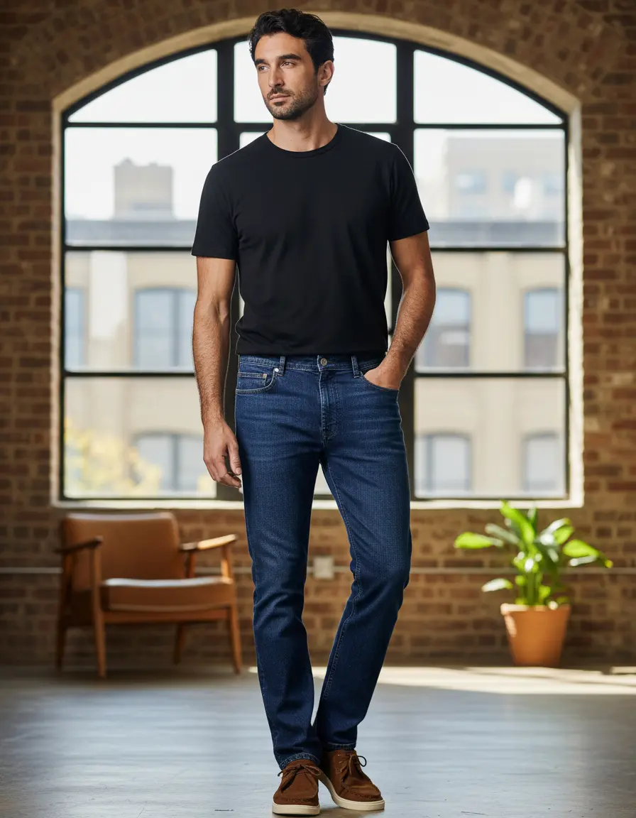 Calça Jeans Masculina Slim Algodão Elastano Bolsos Hering
